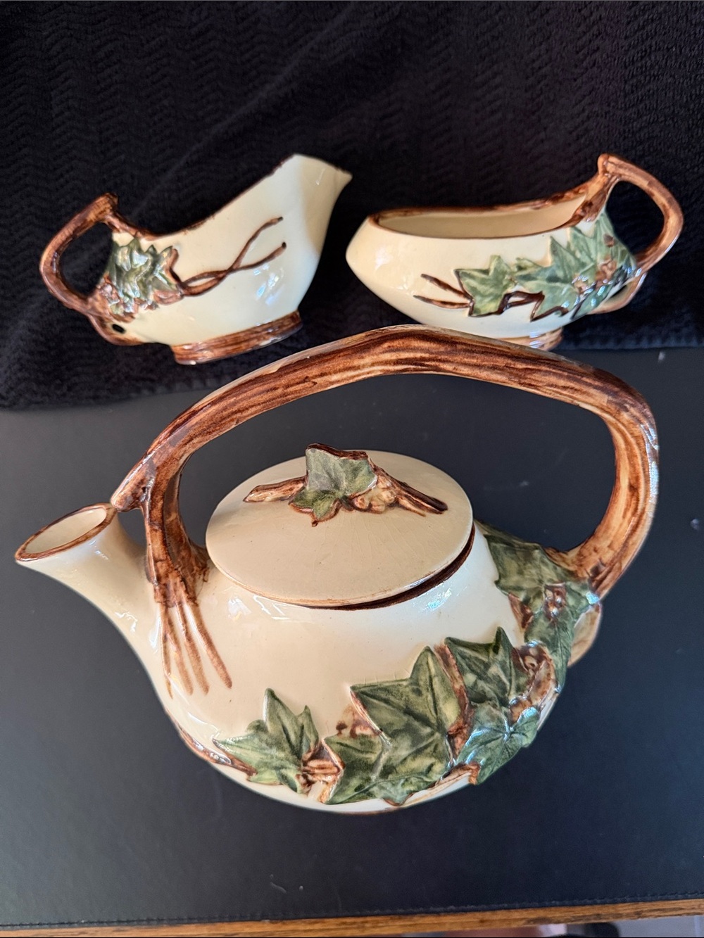 Vintage 1940’s McCoy Pottery Ivy Three Piece Tea Set